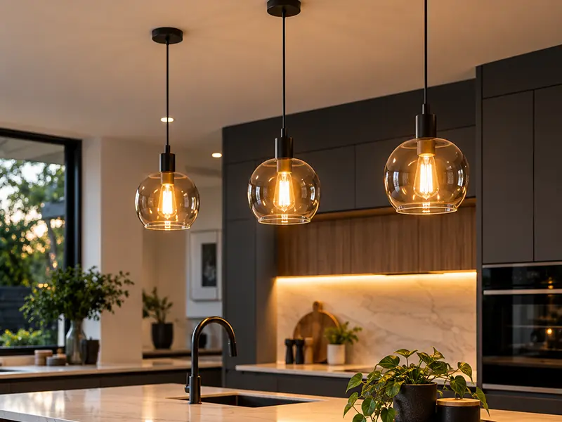 Kitchen pendant lighting installed by APS Electrical, residential Auckland electrician